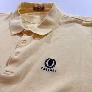 Caesars Palace Las Vegas Vintage Polo Shirt Mens Large Yellow Cotton Pique Logo